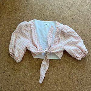 LPA Tie Front Top With Puff Sleeves - XS